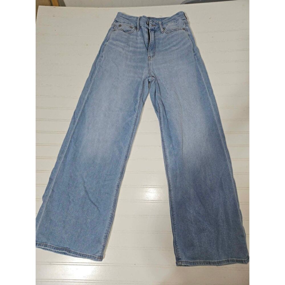 American Eagle Size 0 Short Light Wash High Rise Wide Leg Jeans NWOT
